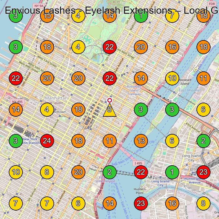 Envious Lashes - Eyelash Extensions Beauty Salon GeoGrid ranking map for New York NY